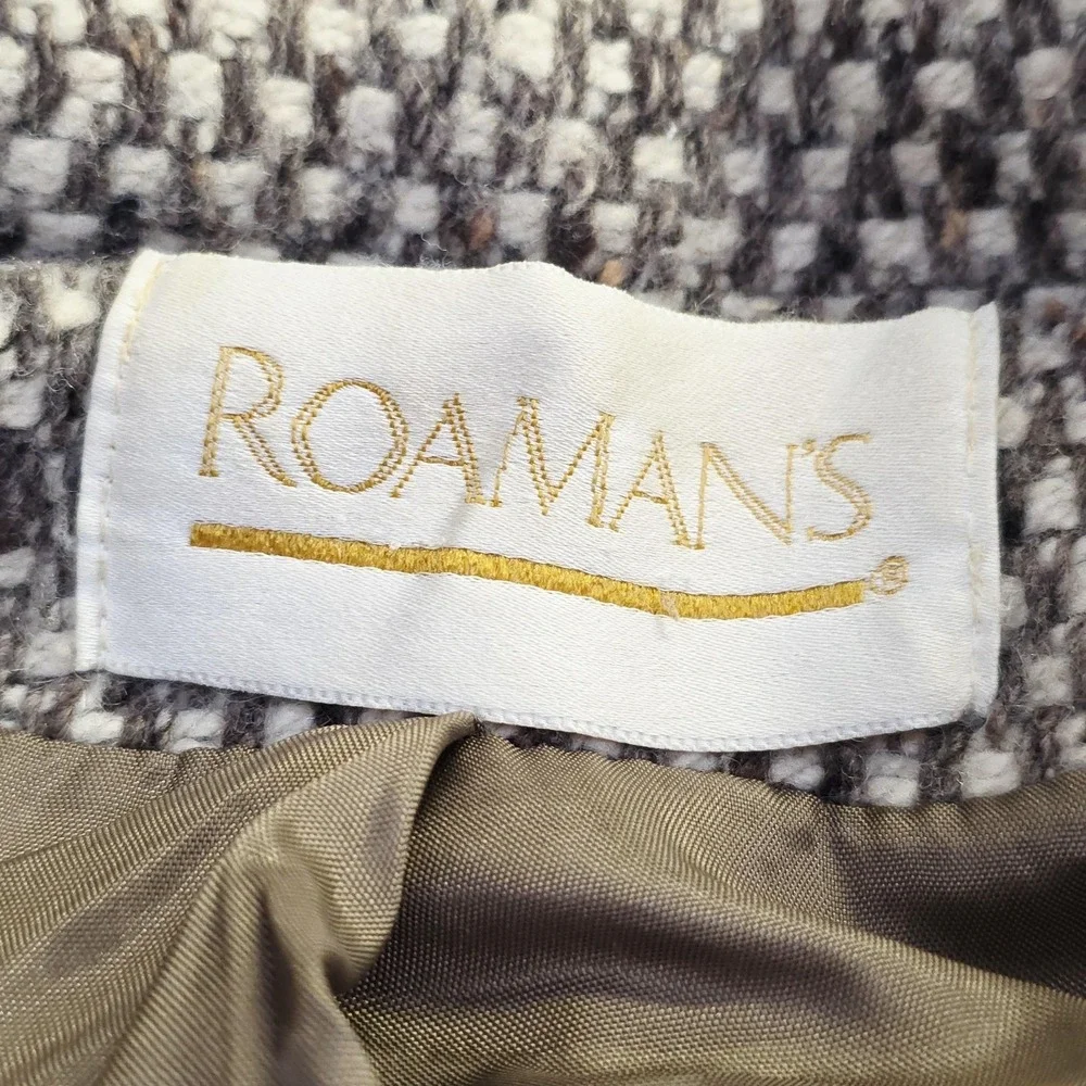 Vintage Roaman's Coat Womens 26‎ Gray Wool Check Tweed Length Overcoat Plus Size